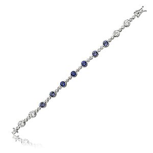 Pulseira riviera cravejada de zirconia safira banho em rodio branco