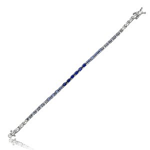 Pulseira riviera cravejada de zirconia safira banho em rodio branco
