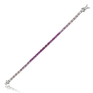 Pulseira riviera cravejada de zirconia pink banho em rodio branco