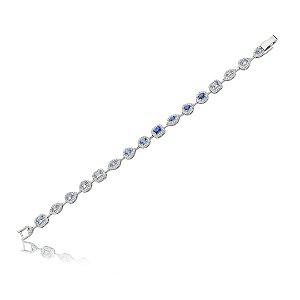 Pulseira riviera cravejada de zirconia safira banho em rodio branco