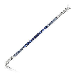 Pulseira riviera cravejada de zirconia safira banho em rodio branco