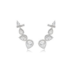 Brinco ear cuff cravejado de zirconia cristal banho em rodio branco