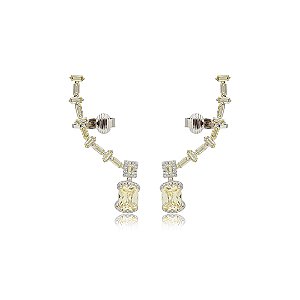 Brinco ear cuff cravejado de zirconia citrino banho em rodio branco
