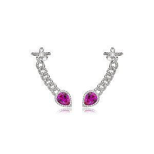 Brinco ear cuff cravejado de zirconia cristal banho em rodio branco