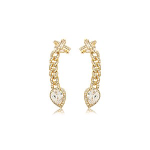 Brinco ear cuff cravejado de zirconia cristal banho em ouro 18k