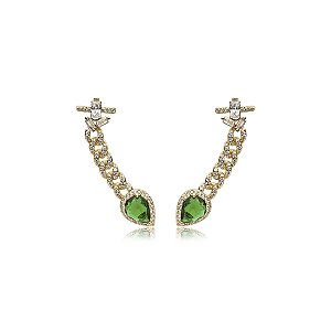 Brinco ear cuff cravejado de zirconia cristal banho em ouro 18k