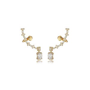 Brinco ear cuff cravejado de zirconia cristal banho em ouro 18k