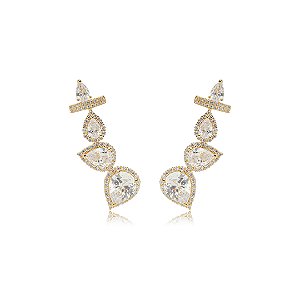 Brinco ear cuff cravejado de zirconia cristal banho em ouro 18k