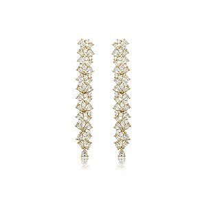 Brinco dourado cravejado de zirconia cristal banho em ouro 18k