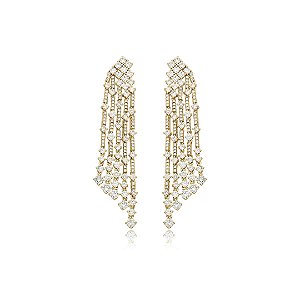 Brinco dourado cravejado de zirconia cristal banho em ouro 18k