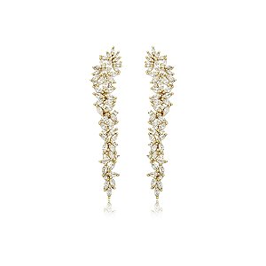 Brinco dourado cravejado de zirconia cristal banho em ouro 18k