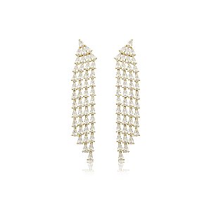 Brinco dourado cravejado de zirconia cristal banho em ouro 18k
