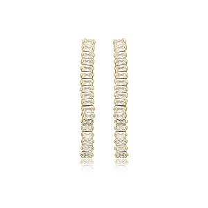 Brinco dourado cravejado de zirconia cristal banho em ouro 18k