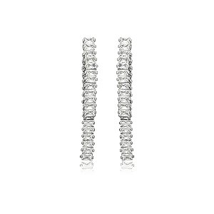 Brinco cravejado de zirconia cristal banho em rodio branco