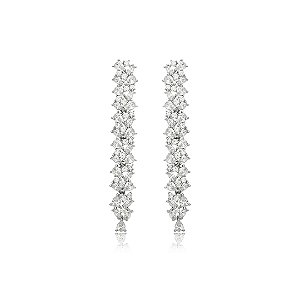 Brinco cravejado de zirconia cristal banho em rodio branco
