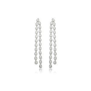 Brinco cravejado de zirconia cristal banho em rodio branco