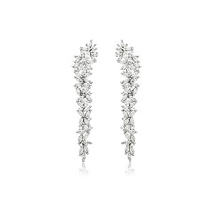 Brinco cravejado de zirconia cristal banho em rodio branco
