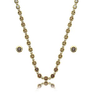 Conjunto riviera de brinco e colar cravejado de zirconia citrino banho em ouro 18k