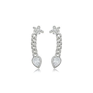 Brinco ear cuff cravejado de zirconia cristal banho em rodio branco