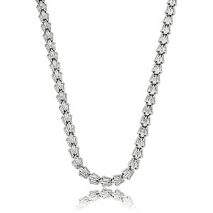 Colar riviera cravejado de zirconia cristal banho em rodio branco