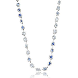 Colar riviera cravejado de zirconia safira banho em rodio branco