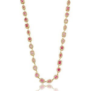 Colar riviera cravejado de zirconia pink banho em ouro 18k