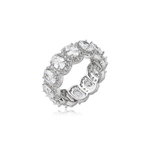 Anel cravejado de zirconia cristal banho em rodio branco