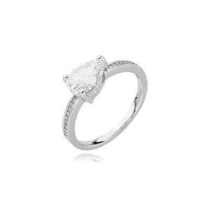 Anel cravejado de zirconia cristal banho em rodio branco