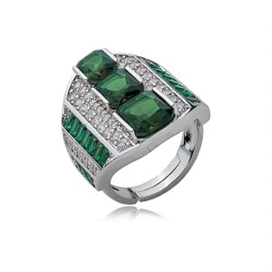 Anel cravejado de zirconia esmeralda banho em rodio branco