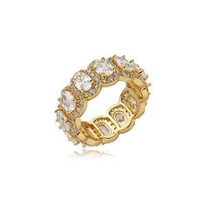 Anel dourado cravejado de zirconia cristal banho em ouro 18k