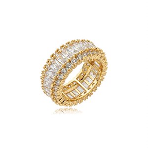 Anel dourado cravejado de zirconia cristal banho em ouro 18k