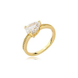 Anel dourado cravejado de zirconia cristal banho em ouro 18k