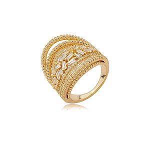 Anel dourado cravejado de zirconia cristal banho em ouro 18k