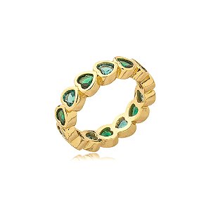 Anel de coração cravejado de zirconia banho em ouro 18k