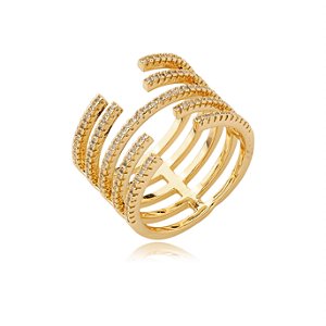 Anel dourado cravejado de zirconia cristal banho em ouro 18k