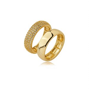 Dupla de aneis cravejado de zirconia cristal banho em ouro 18k