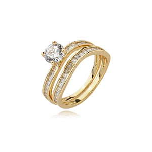 Dupla de aneis cravejado de zirconia cristal banho em ouro 18k