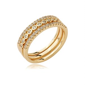 Trio de aneis cravejado de zirconia cristal banho em ouro 18k