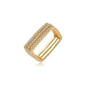 Trio de aneis cravejado de zirconia cristal banho em ouro 18k