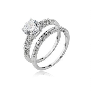 Dupla de aneis cravejado de zirconia cristal banho em rodio branco