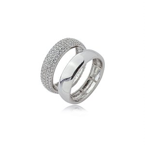 Dupla de aneis cravejado de zirconia cristal banho em rodio branco