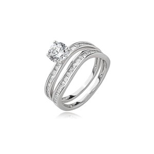 Dupla de aneis cravejado de zirconia cristal banho em rodio branco