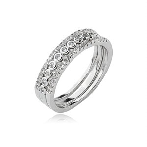 Trio de aneis cravejado de zirconia cristal banho em rodio branco