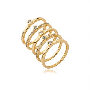 Conjunto de aneis cravejado de zirconia cristal banho em ouro 18k
