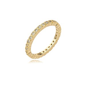 Anel dourado cravejado de zirconia cristal banho em ouro 18k
