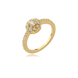 Anel dourado cravejado de zirconia cristal banho em ouro 18k