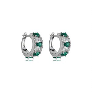 Brinco de argola cravejado de zirconia esmeralda banho em rodio branco