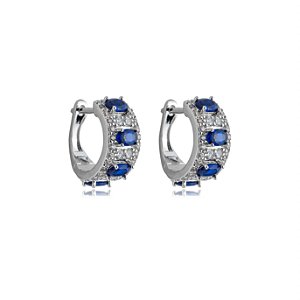 Brinco de argola cravejado de zirconia safira banho em rodio branco