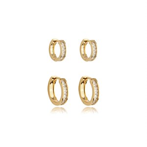 Dupla de argola cravejada de zirconia cristal banho em ouro 18k