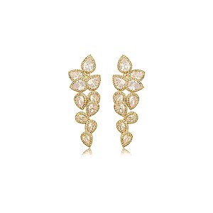 Brinco dourado cravejado de zirconia cristal banho em ouro 18k